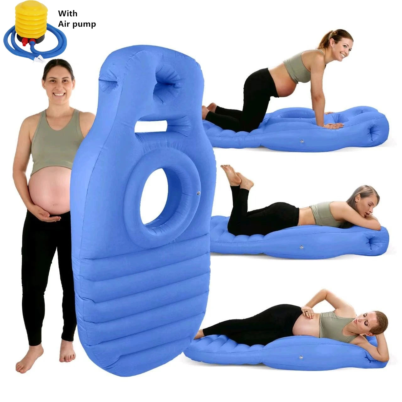 Aufblasbares Schwangerschaftskissen in O-Form – Körperbett mit Pumpe für Yoga & Schlaf