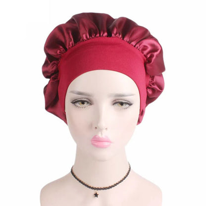 Verstellbare Satin-Schlafhaube für Damen – Haarpflege-Nachthaube für langes Haar